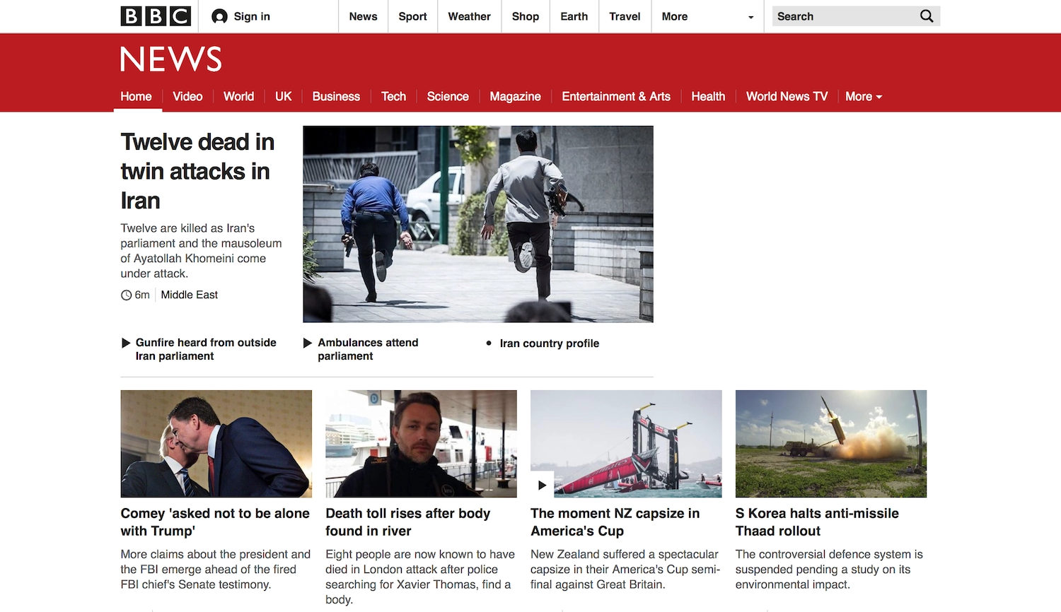 On the BBC news English page both the layout and text runs left-to-right in English.