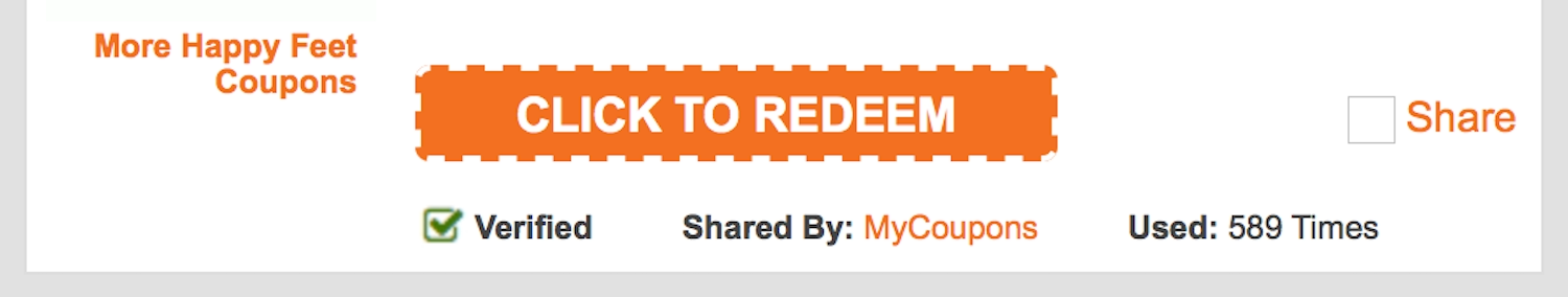 A box with an orange background, white text, and a dashed orange border with the text Click to Redeem. It doesnât look like a button.