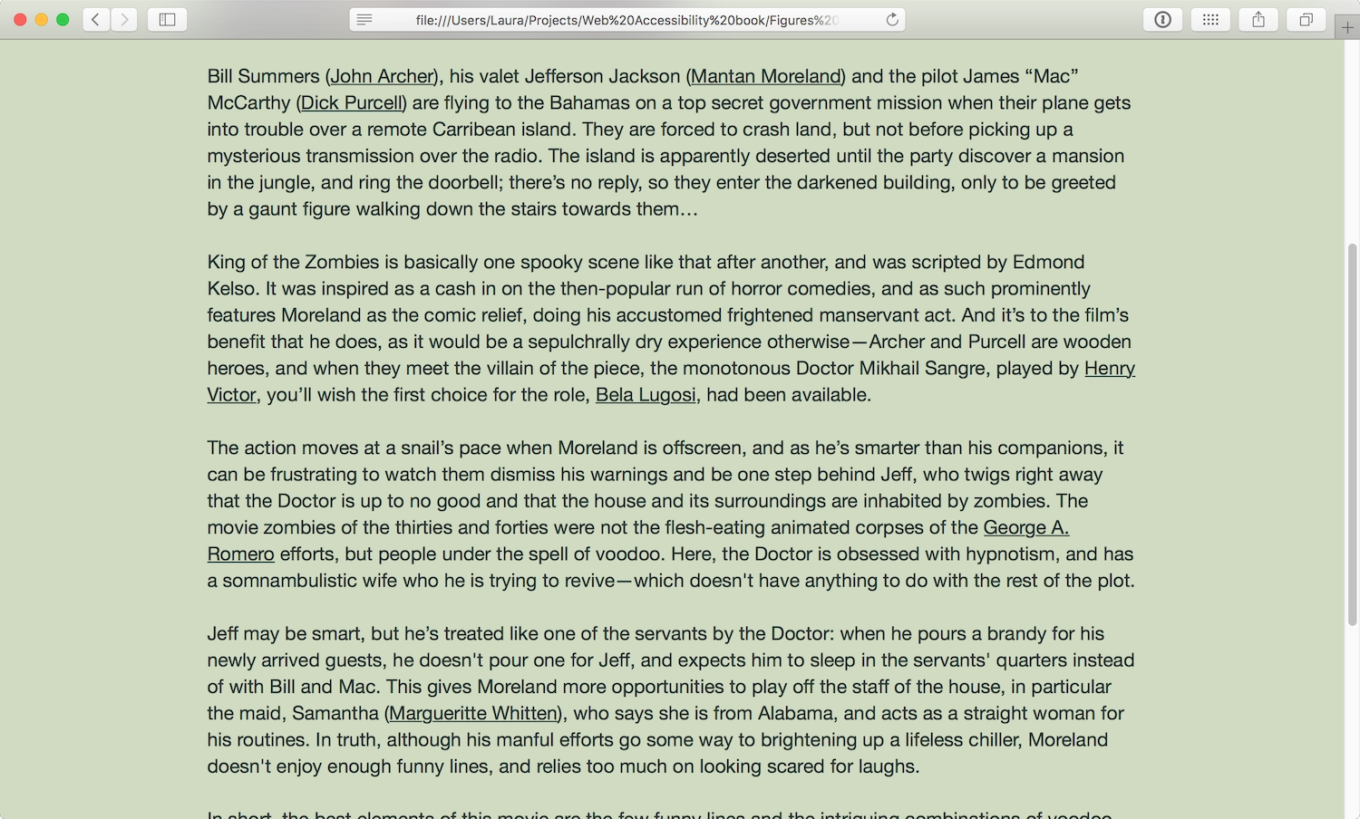 A movie review web page where all the text is in long paragraphs with no headings.