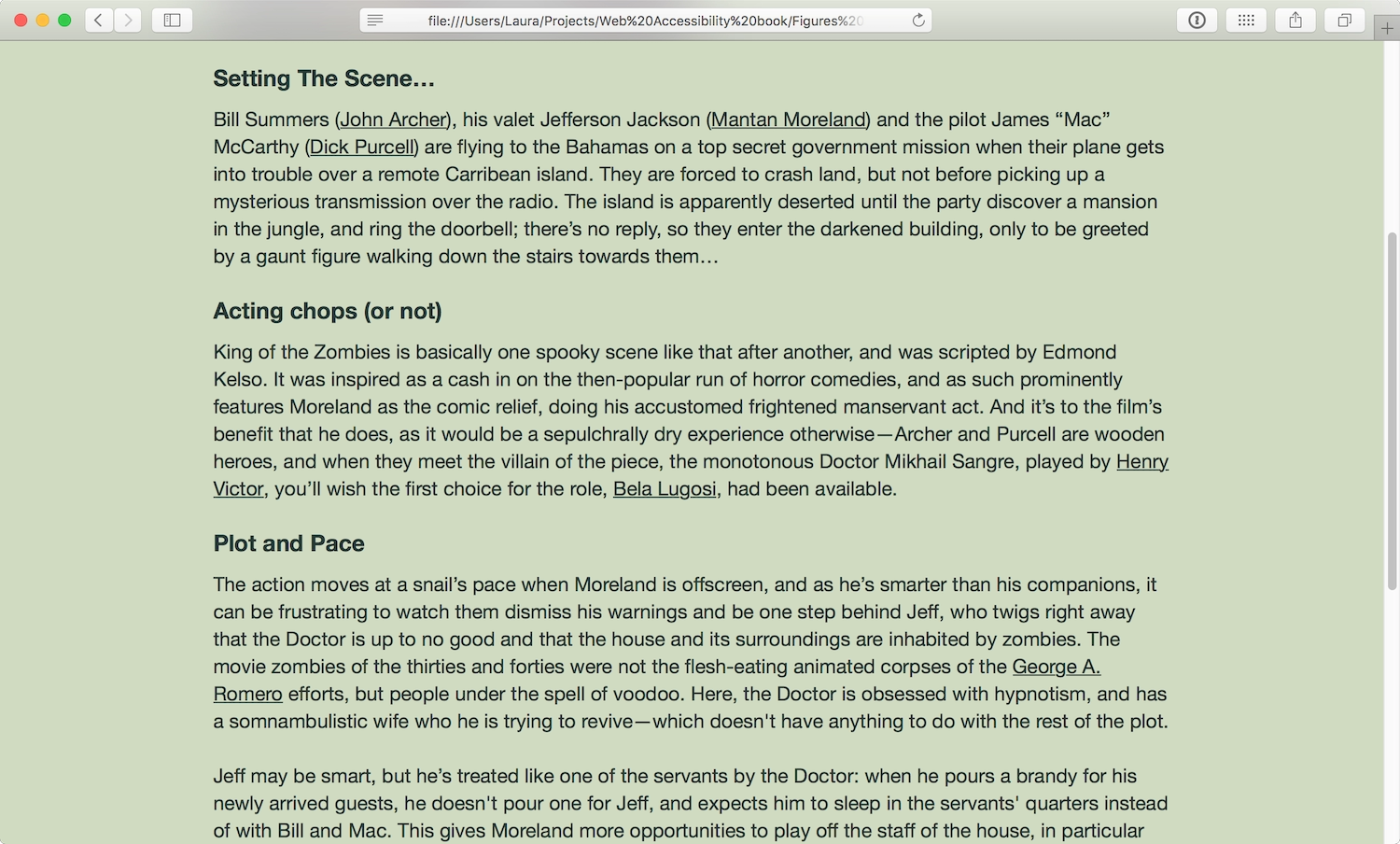 The same movie review where most of the paragraphs have a short clear heading above them.