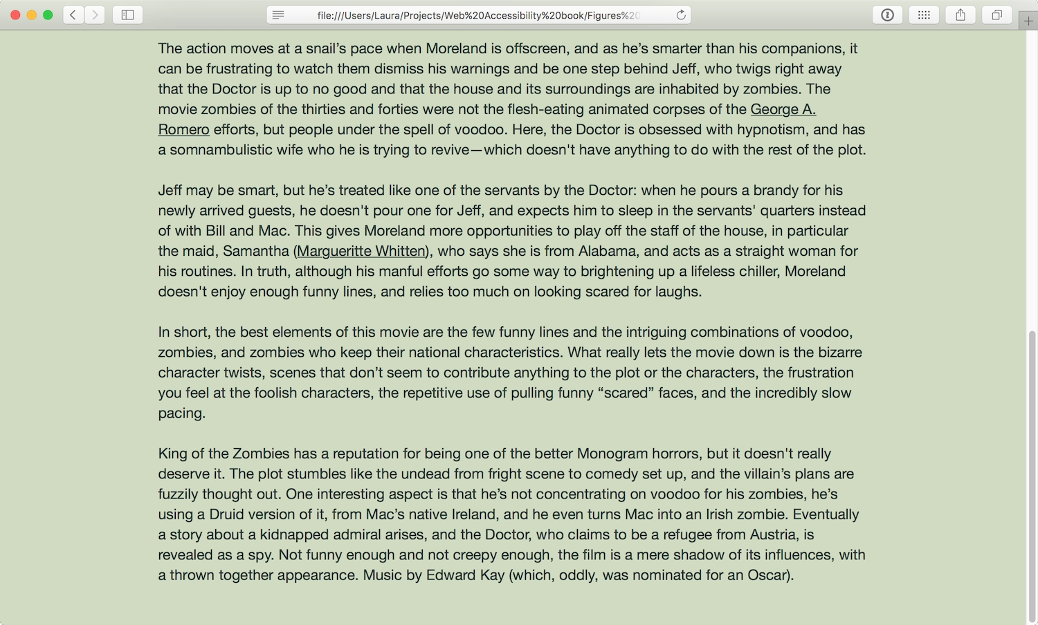 A movie review web page where all the text is in long paragraphs.