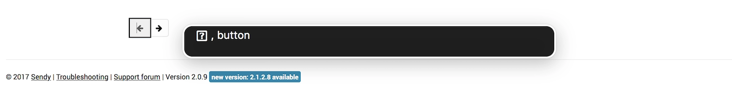 Left and right arrow buttons alongside the VoiceOver panel showing VoiceOver reading a question mark in a box glyph alongside the word button.