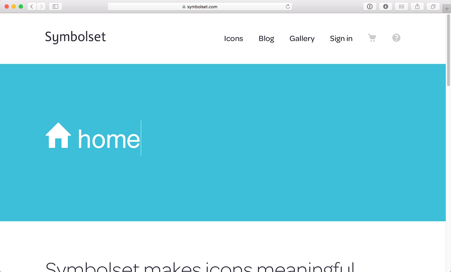 Type the text home into the Symbolset website, and it shows a simplified house icon.