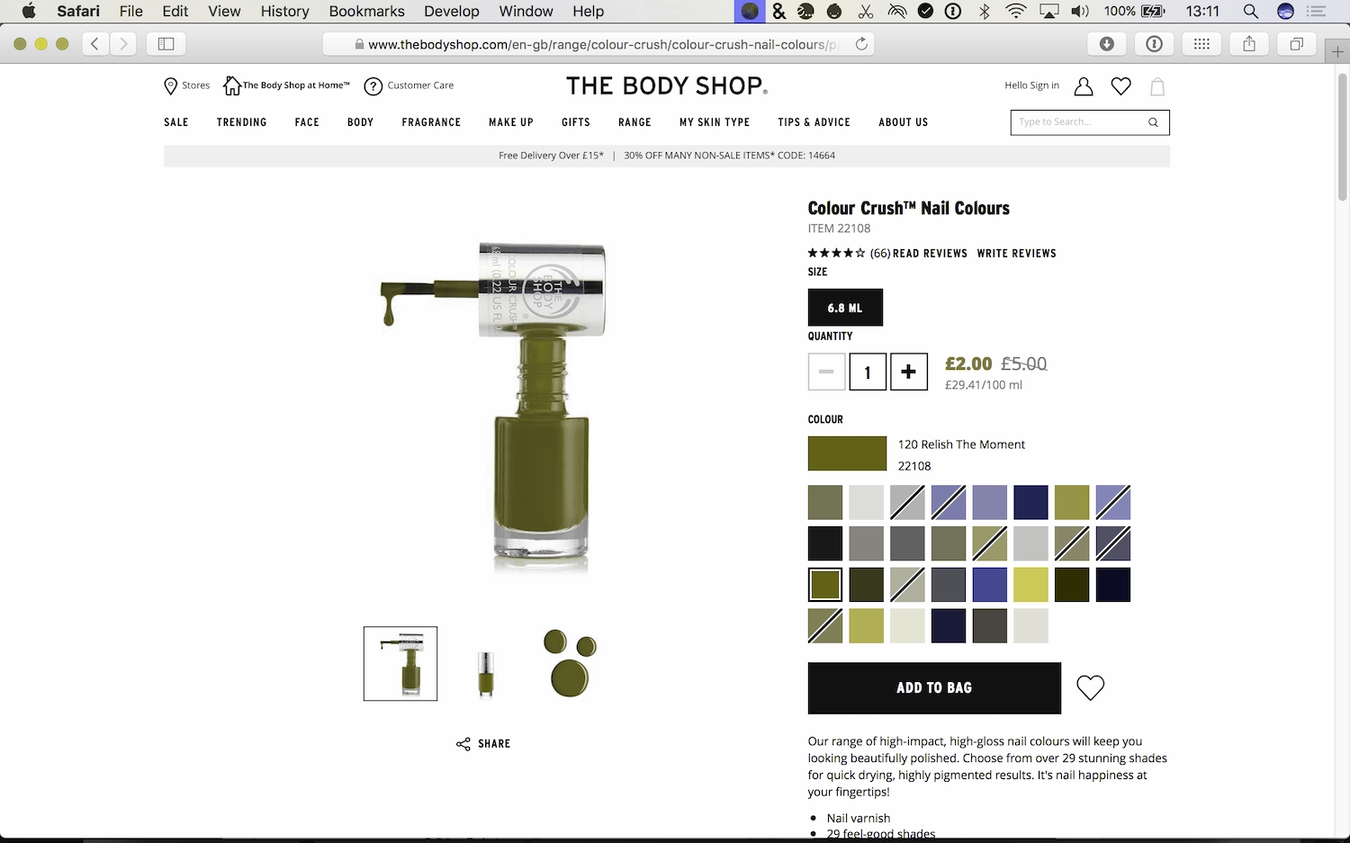 The same Relish the Moment swatch appears gray green in the image with a filter simulating deuteranopia.