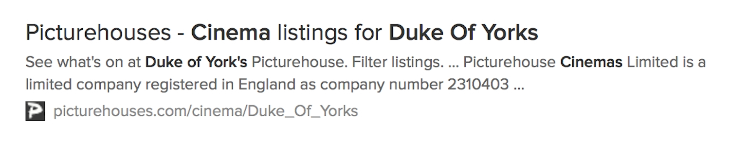 DuckDuckGoâs listing for Duke of Yorks cinema.