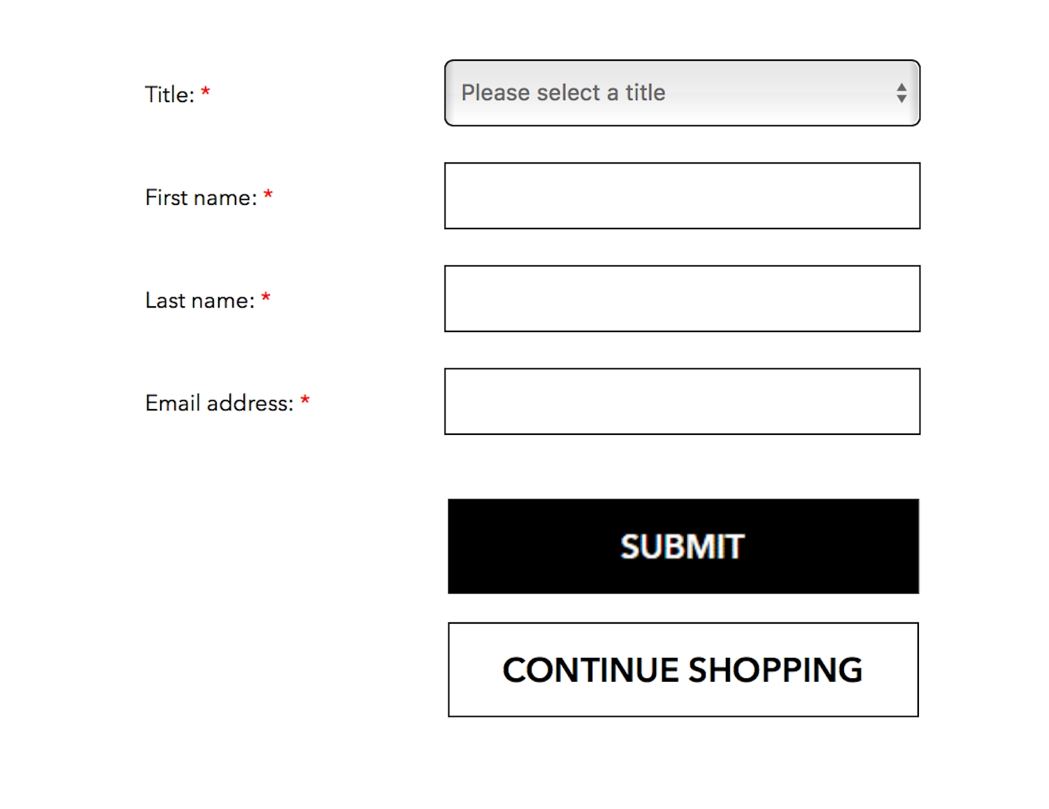 A dropdown form field labeled title. Alongside the label is a red asterisk symbol.