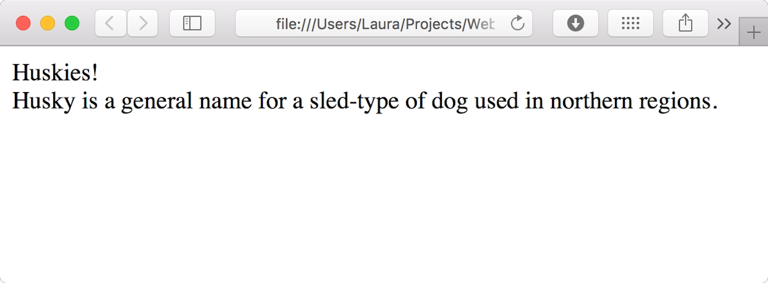 The same text displayed in a browser shows no visual distinction between the title and paragraph text.